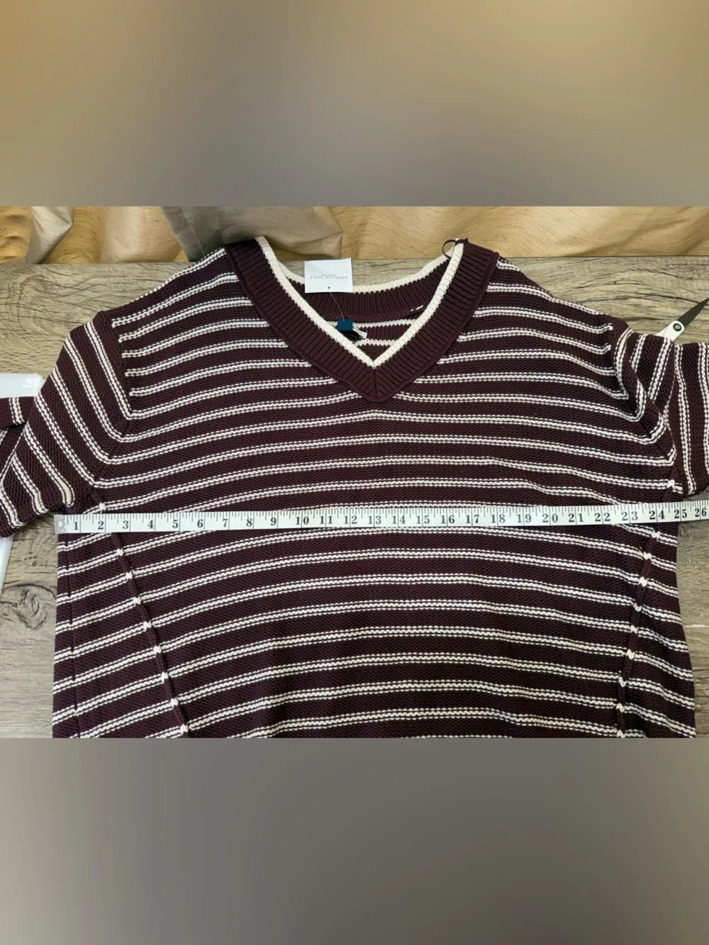 NEW‎ American Eagle Burgundy Striped Chunky Oversized V Neck Swester Sz small